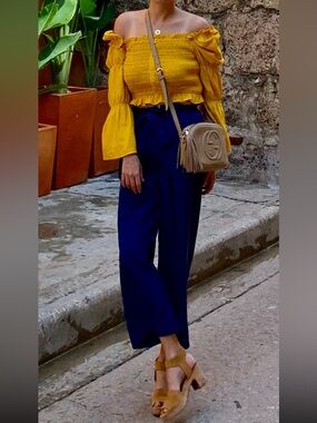 Halston Heritage Navy Cropped Wide-Leg Trousers